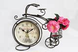 欧式创意小自行车座钟 时尚时钟客厅摆设铁艺台钟静音坐钟钟表
