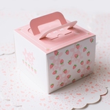 烘焙包装粉色草莓4寸手提 芝士蛋糕盒 西点盒 送底托 10个起售