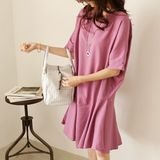 韩国女装代购2016夏款优雅高贵气质微褶荷叶摆宽松连衣裙特。