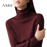 Amii[极简主义]2016秋装新款纯色百搭黑色修身套头高领毛衣女冬季