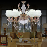 欧式水晶白玉花朵吊灯客厅灯现代别墅法式餐厅树脂节能led吊灯