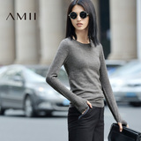 Amii[极简主义]2016秋冬季圆领修身纯色薄款针织衫长袖套头毛衣女