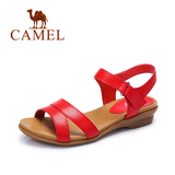 Camel/骆驼女鞋 休闲轻便 软面牛皮魔术贴低跟凉鞋 夏季