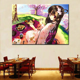 日本料理店挂画日本卡通美女装饰画日本寿司壁画日式风格餐厅墙画