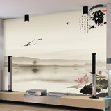 中式水墨山水国画壁纸书房卧室沙发定制背景墙纸风景壁画淡雅荷花