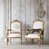 欧洲高档金色做旧雕花餐椅 意大利皇家沙发椅 复古做旧单人座椅
