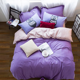 紫罗兰家纺纯色加厚纯棉四件套全棉1.8m简约素色床单被套床上用品