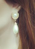 珍珠大耳钉耳环耳坠 复古珍珠新娘耳环气质韩国饰品长款耳饰