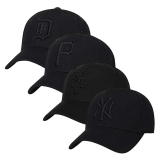 韩国-正品MLB洋基大都会海盗老虎队棒球帽斜纹NY全黑色全封帽