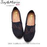 jm快乐玛丽女鞋2016夏季蕾丝镂空平底懒人一脚蹬女士帆布鞋61636W