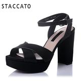 聚STACCATO/思加图夏季专柜同款牛皮高跟粗跟凉鞋女鞋9LO17BL5