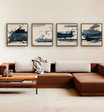 郎世宁百骏图 带框国画 新中式客厅装饰画有框高档 沙发背景墙画