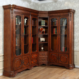 欧式古典书柜转角组合书柜 美式玻璃门书柜 中式实木书橱柜展示柜