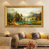 纯手绘工欧式山水风景油画聚宝盆客厅沙发过道横版定制装饰挂壁画