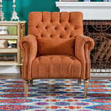 奇居良品 美式客厅书房家具 克莱拉橘色布艺单人沙发/单椅