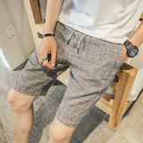 夏季男士格子短裤韩版修身直筒英伦风潮款修身五分裤时尚休闲大码