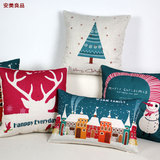 可爱冬季圣诞雪人办公室靠垫新年礼物卡通抱枕套雪花沙发靠枕棉麻