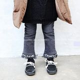 现货THE GREY韩国童装进口正品2015冬款女童流苏毛边微喇叭牛仔裤