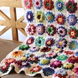 纯手工钩织毯子 纯手工毯 毛线钩花拼色撞色 花朵毯子