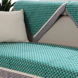 简约现代绿色格子沙发垫坐垫四季亚麻布艺棉麻沙发巾套罩加厚防滑