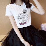 夏季韩国女装印花卡通白色t恤女学生短袖上衣修身显瘦半袖体恤潮
