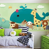 手绘卡通墙纸 儿童房卧室床头背景墙壁纸 可爱无缝大型壁画墙布