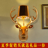 美式个性鹿头壁灯创意客厅卧室餐厅鹿角灯树脂酒店KTV走廊装饰灯