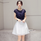 欧根纱连衣裙女2016夏季新款韩版女装中长款两件套装气质蓬蓬裙