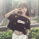 韩版女装夏季百搭前后穿宽松短袖吊带T恤韩国露肩短款上衣学生潮
