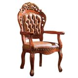 欧式餐椅特价实木雕花休闲麻将扶手椅子酒店真皮椅洽谈咖啡餐桌椅