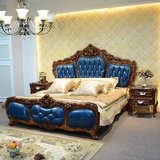 欧式双人床蓝色美式实木1.8米头层真皮大床2米卧室婚床组合大户型