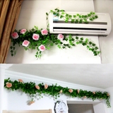13朵仿真玫瑰花藤条壁挂假花藤暖气管室内客厅装饰吊顶塑料花藤蔓