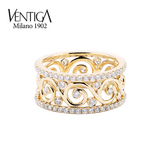 Ventiga珠宝 18K黄金天然南非钻排钻戒指 涡卷纹钻石指环 意大利