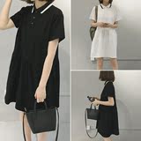 韩国夏季女装学院风撞色polo领短袖t恤连衣裙学生减龄俏皮娃娃裙