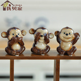 创意三不猴子摆件 结婚礼物陶瓷工艺品 客厅摆设办公桌猴年吉祥物