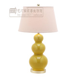 美式黑白黄色三节葫芦陶瓷台灯新中式禅意现代样板房黄色陶瓷台灯
