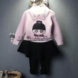 韩版童装2016秋冬季女童毛衣卡通娃娃圆领儿童套头针织衫包邮