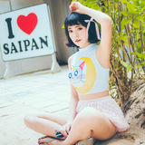 泳衣三角分体高腰遮肚显瘦学生少女韩国甜美可爱日系卡通高领泳装