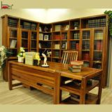 惠宜全实木书柜组合 乌金木转角书架 现代中式家具带门储物展示柜