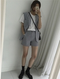 韩国东大门chic气质复古中性欧美风西装背心马甲+高腰短裤套装女
