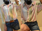 外贸原单 波西米亚印象色彩条纹宽松大码女式衬衫 有垂感0 24KG
