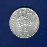 【非洲】 突尼斯 1983年 5米利姆铝制硬币 稀少 保真实拍