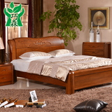 现代中式榆木床厚重款雕花全实木床1.8米双人床高端婚床卧室家具