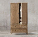 新款特价美式乡村实木复古做旧储物柜橡木2门衣柜 法式环保家具