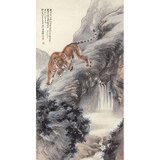 中国画-动物走兽-xsd148+张善孖-林岩虎啸图-宣纸打印-名画复制