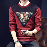 青少年男士毛衣韩版圆领套头修身加绒加厚针织衫男装外套学生线衫