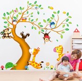 包邮 卡通动物树乐园墙贴纸 儿童房幼儿园装饰贴画教室布置墙贴花