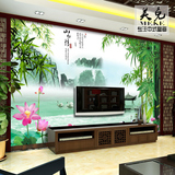 定制电视背景墙壁纸现代中式花鸟山水情竹子壁画客厅沙发卧室墙布
