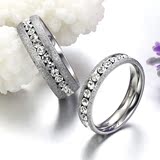 精美潮流欧美新款钛钢磨砂情侣戒指男女一圈钻石个性指环时尚对戒