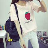 夏季新款韩国萝卜西瓜草莓香蕉水果刺绣字母闺蜜装宽松短袖t恤女